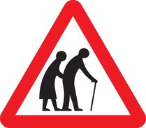 Frail (or blind or disabled if shown)​pedestrians likely to cross road ahead