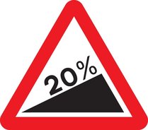 Steep hill upwards​Gradients may be shown as a ratio i.e. 20% = 15